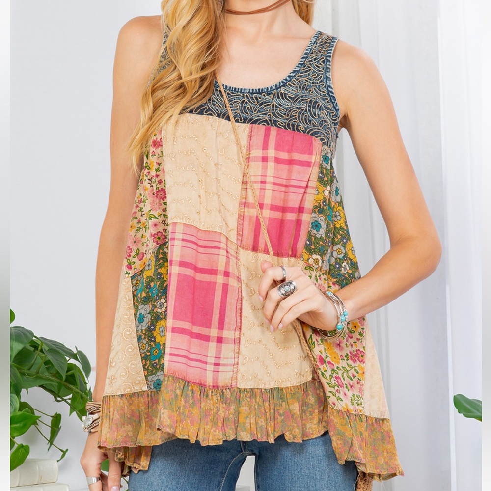 #260 New! Boho Patches Embroidered Tunic
